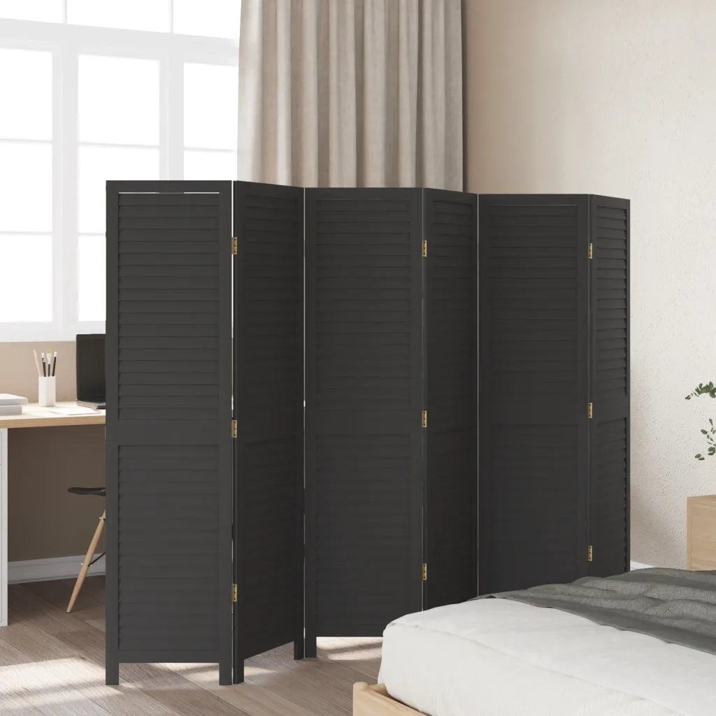 Divisorio Ambienti | Divider per stanze | Paravento 6 Pannelli Nero Legno Massello di Paulownia