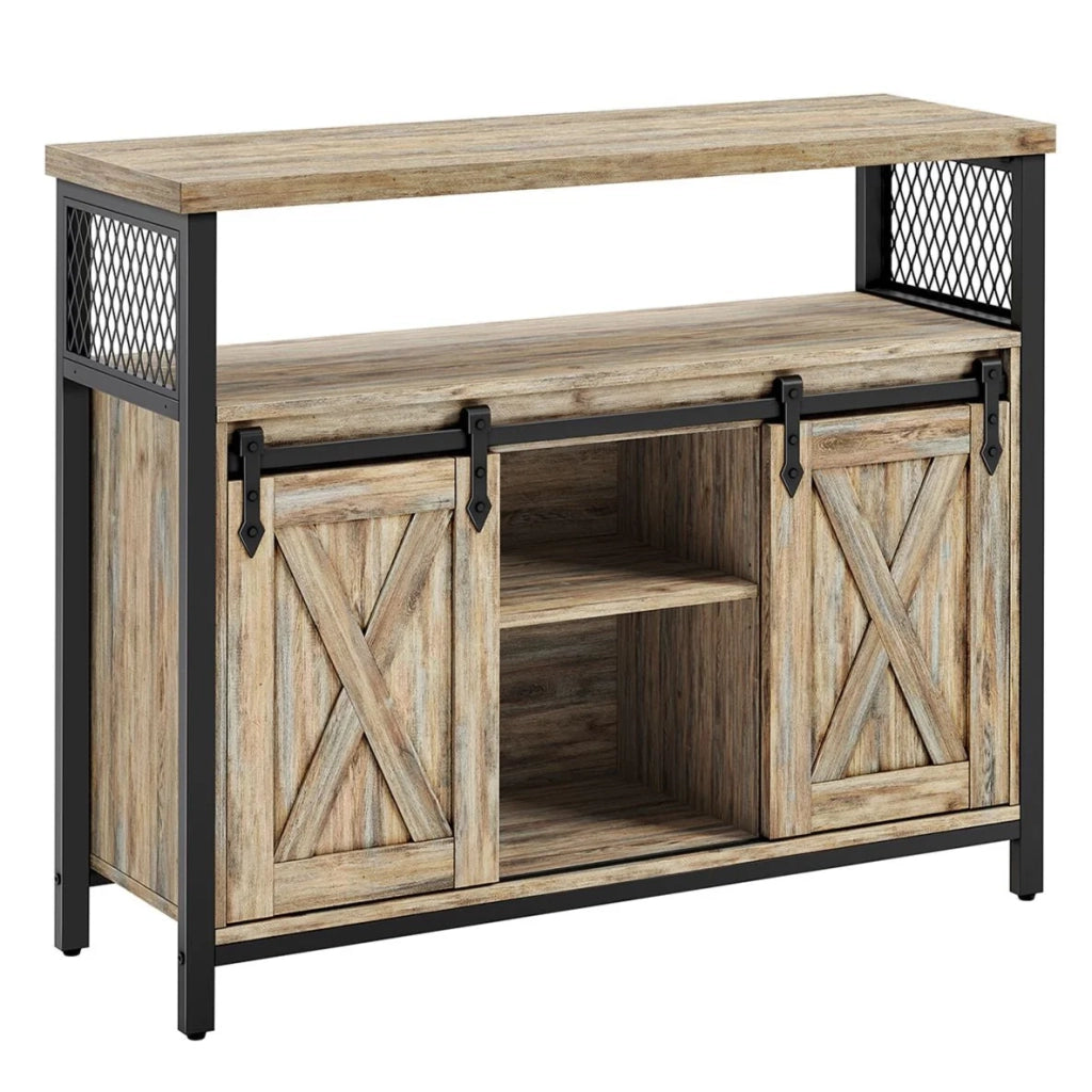 Credenza da pranzo 33 x 100 x 80 cm mobiletto da cucina ante scorrevoli ripiano regolabile stile industriale per soggiorno marrone rustico e nero 12_0004533