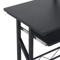 Scrivania per Computer Salvaspazio in Acciaio e Legno, Scrivania da Ufficio con Cassetto, Ripiano Tastiera Estraibile, 90x50x100 cm, Nero