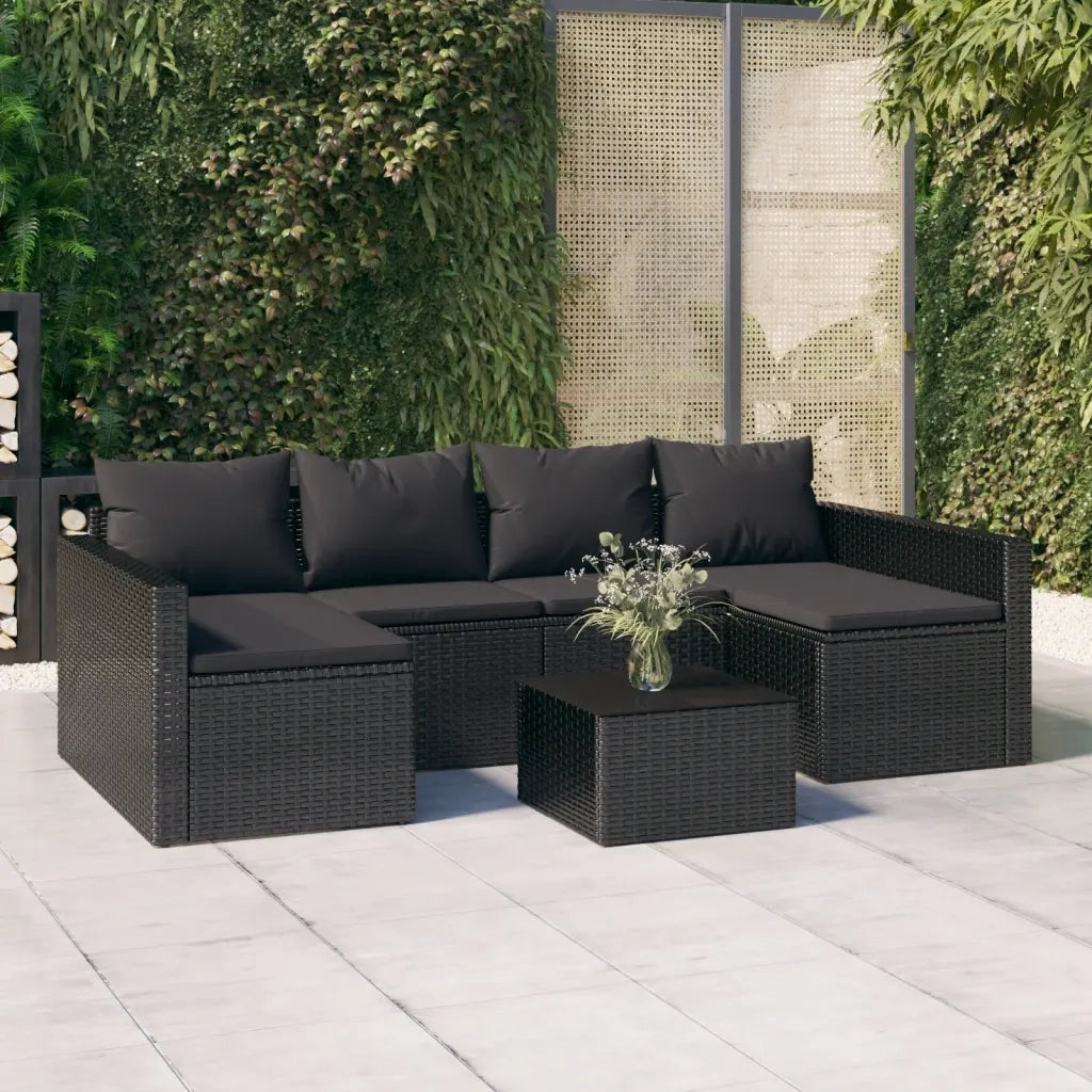 Set da Giardino 2 pz | Set Salotto da Giardino con Cuscini Nero in Polyrattan