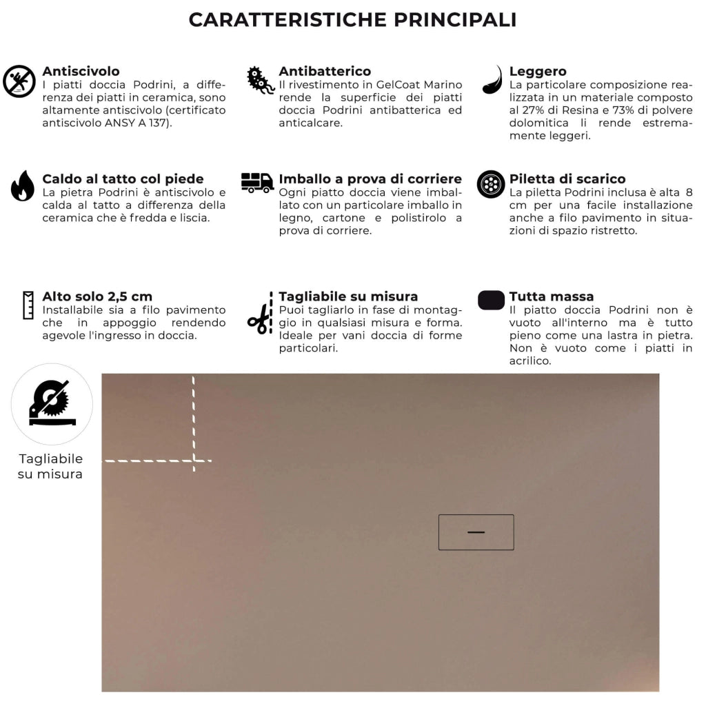 Piatto Doccia in Pietra 80x130 cm Bonussi Manila Moka