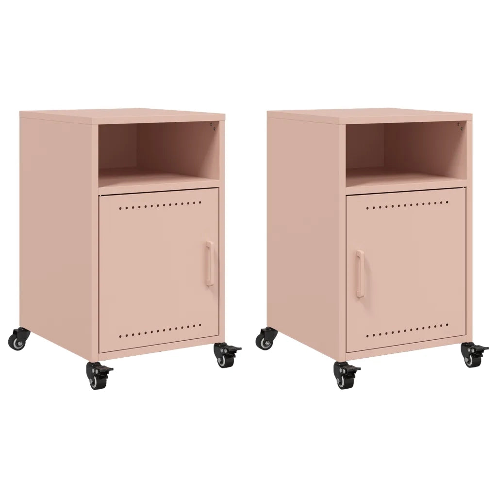 Comodini 2 pz-Set di 2 Tavolino da notte Rosa 36x39x59 cm in Acciaio