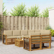 Set divani 9 pcs Naturale e Beige Legno di Acacia Massello