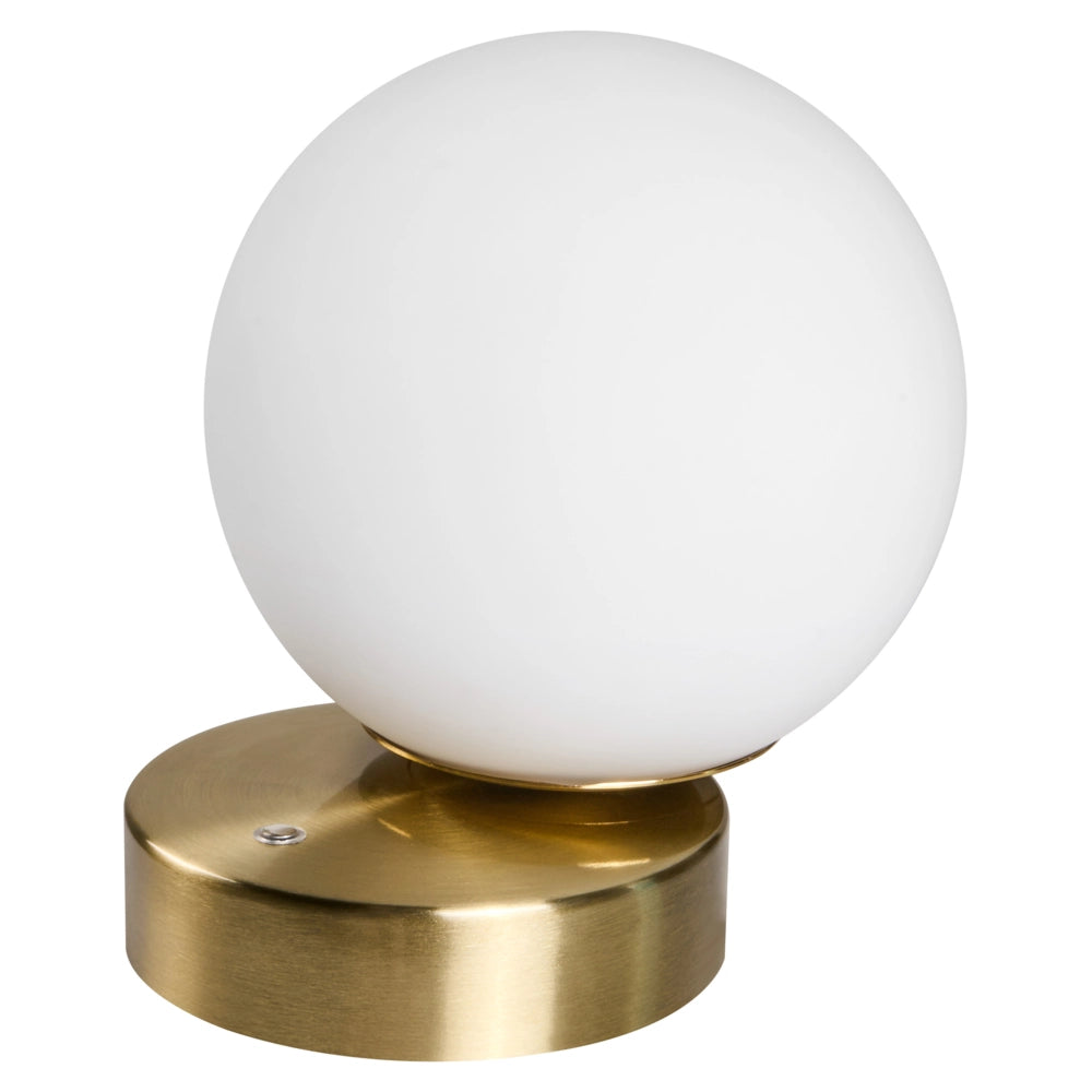 Lampada da parete a LED con paralume rotondo in vetro a forma di globo e base in metallo, con dimmer, bianca