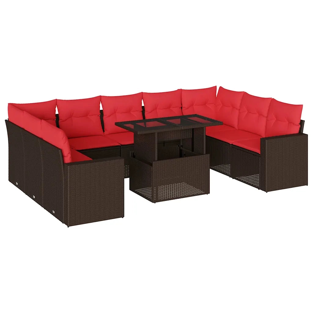 Set Divani da Giardino 10 pz con Cuscini Marrone in Polyrattan 3267484