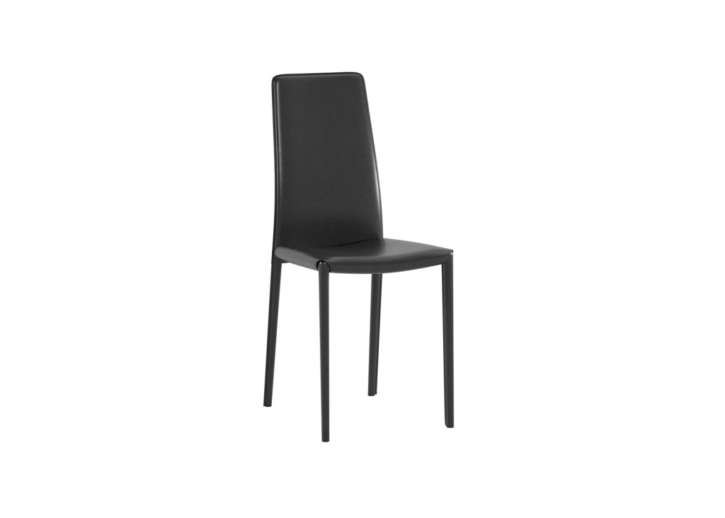 Sedia Kitty in similcuoio nero con gambe rivestite e struttura in metallo - Design moderno impilabile per zona giorno e cucina
