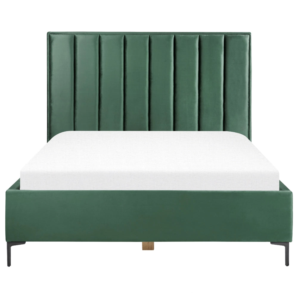 Set camera da letto in velluto verde scuro matrimoniale 160 x 200 cm letto con contenitore 2 comodini imbottiti