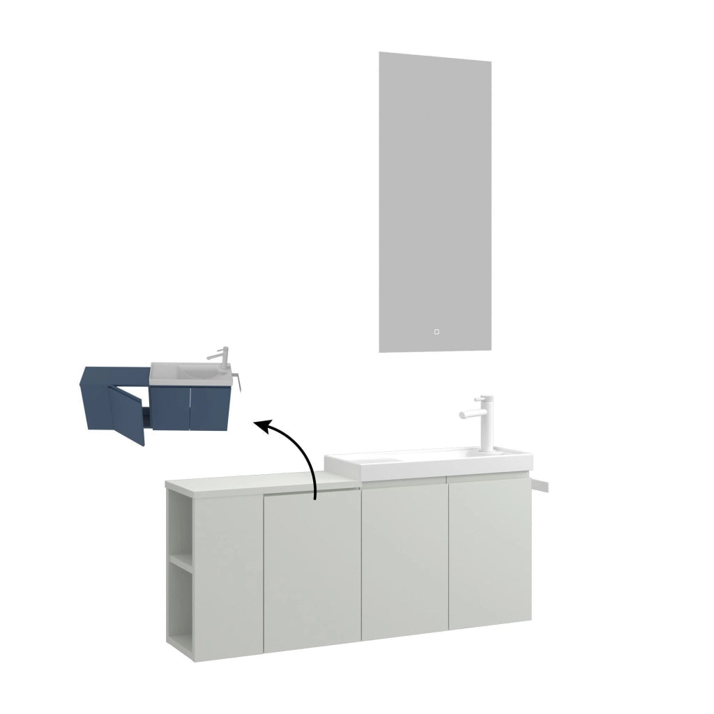 Set mobile lavabo con specchio (2 pezzi) "Ferla 110" - 110 x 22 x 45 cm - Cashmere opaco