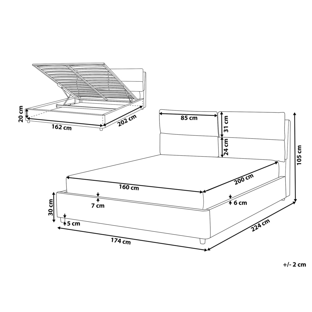 Letto matrimoniale con contenitore velluto grigio chiaro 160 x 200 cm