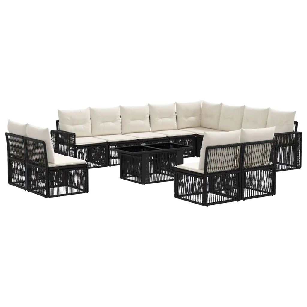 Set Divano da Giardino 13 pz Nero e Bianco Crema polyrattan 3436864