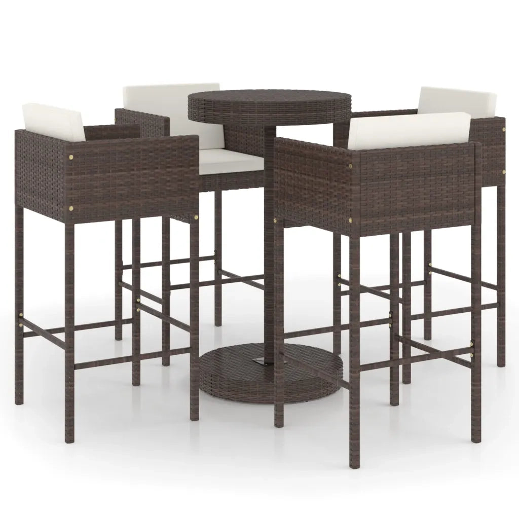 Set da Bar da Giardino 5 pz | Set Salotto da Giardino con Cuscini in Polyrattan Marrone