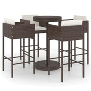 Set da Bar da Giardino 5 pz | Set Salotto da Giardino con Cuscini in Polyrattan Marrone