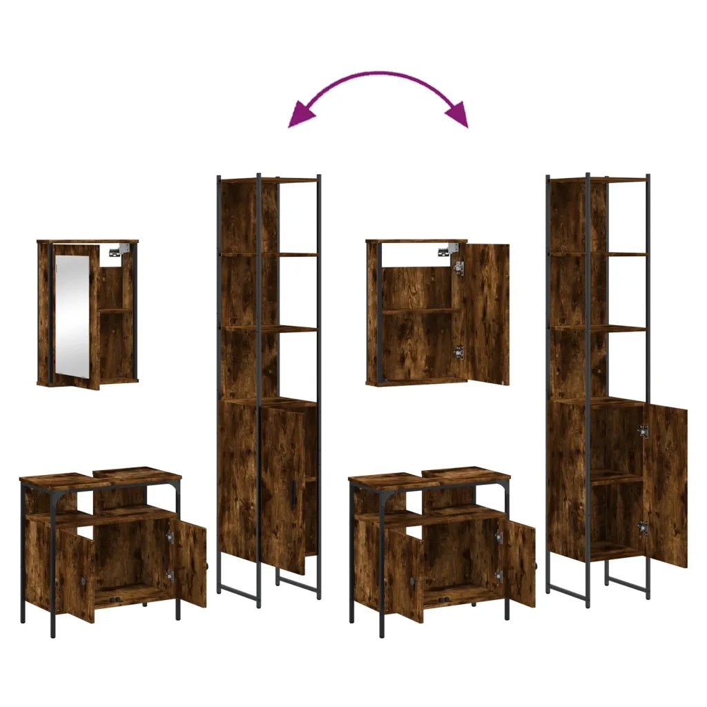 Set Mobili da Bagno | Armadio da bagno 3 pz Rovere Fumo in Legno Multistrato