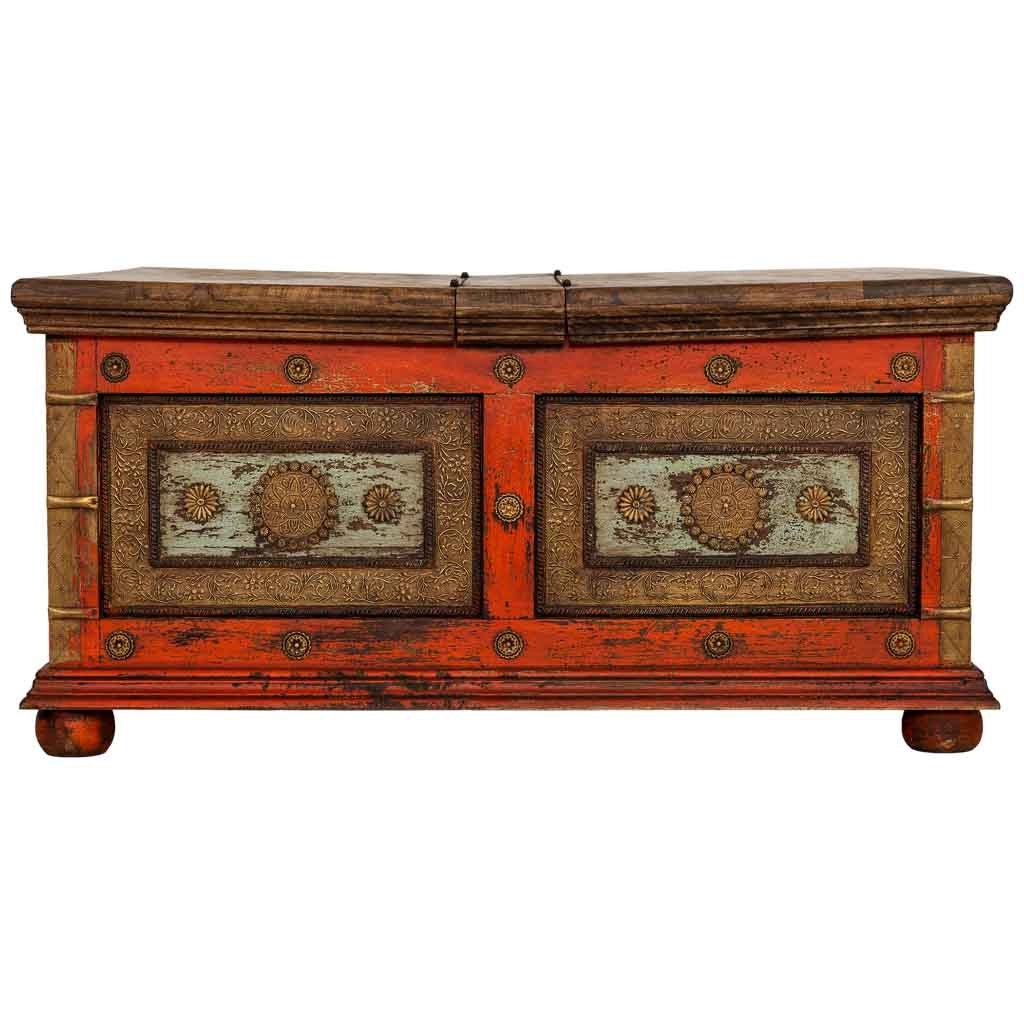 Tavolino artigianale in legno rosso 100x100x47h cm