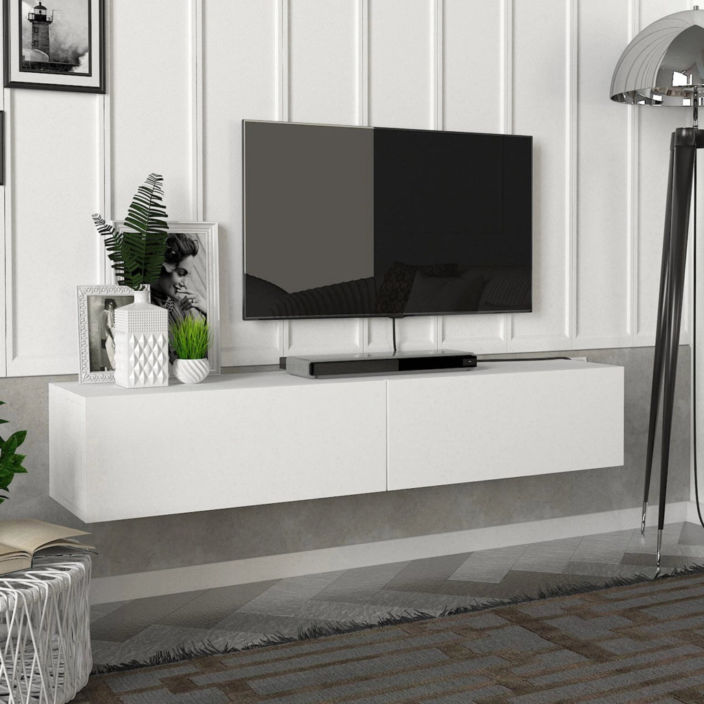 Mobile TV da Parete Toivakka con 2 Ante a Ribalta 135 x 31 x 25 cm Bianco [en.casa]
