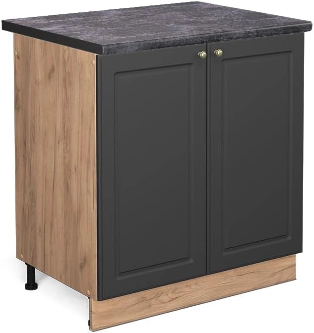Mobile lavello cucina Fame-Line, Antracite-oro, 80 cm, PL Antracite, per la combinazione con altri moduli della serie Fame-Line