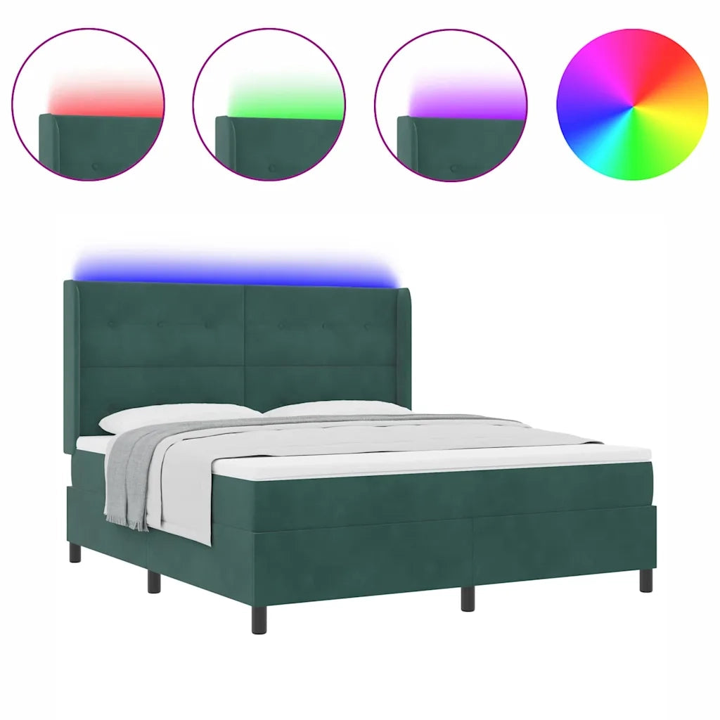 vidaXL Letto con Box Springs LED e Materasso Verde Scuro 180 x 200 cm