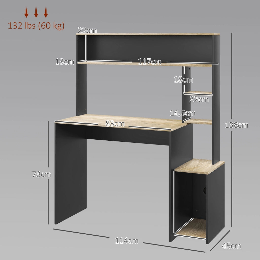 Scrivania con scaffale e supporto monitor ¨C Zephmum ¨C Grigio e naturale 114x45x138 cm