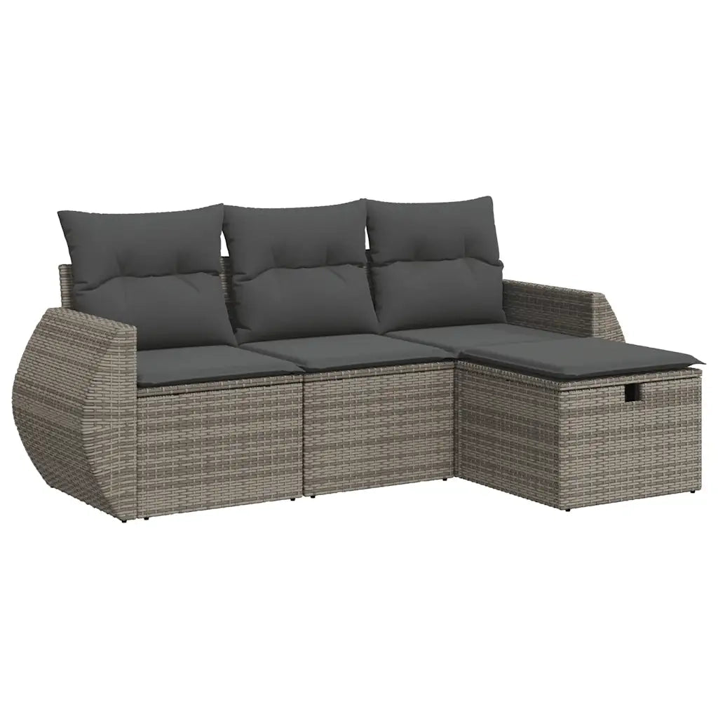 Set Divani da Giardino 4 pz con Cuscini in Polyrattan Grigio 3325556