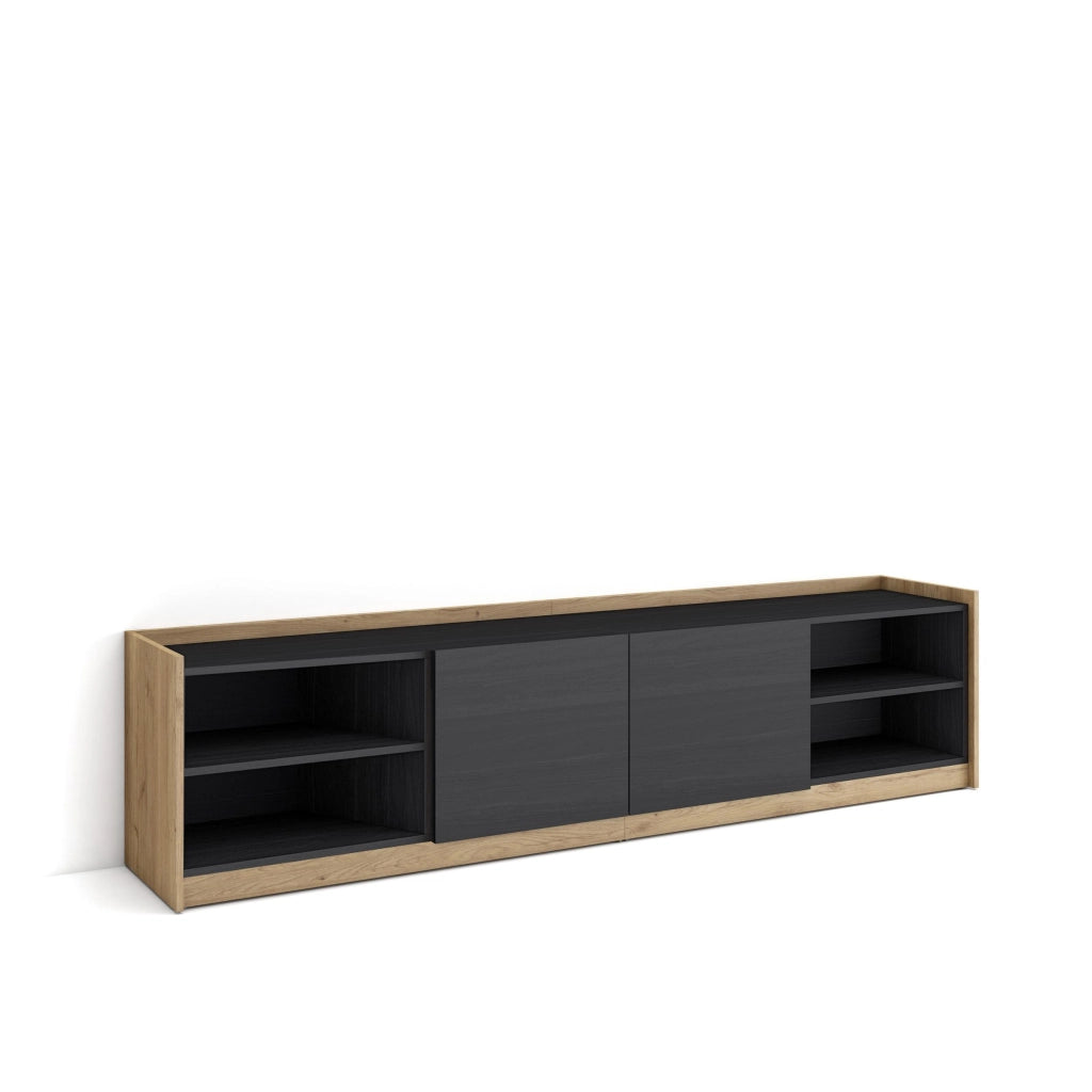 Mobile TV Soggiorno, 207x50x37 cm, Per TV fino a 80", Mobile Soggiorno, Nero e rovere