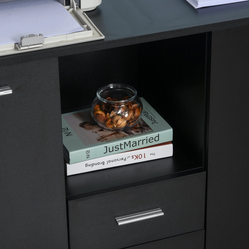 EasyComfort Armadietto Multifunzionale per l'Ufficio con Ruote a 360°, per Stampanti e Fascicoli, in Legno Nero 100x40x71cm