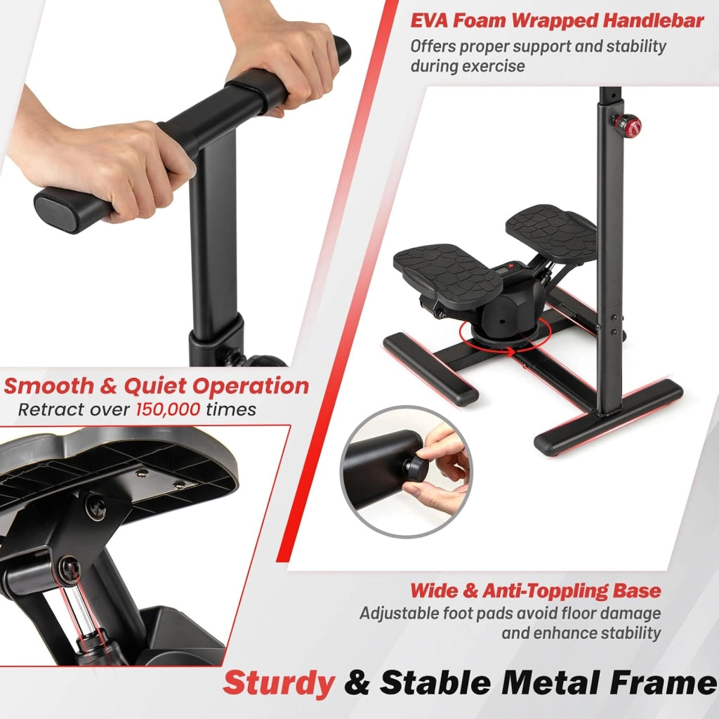 Step Fitness Casa, Stepper Idraulico con Manubrio Regolabile in Altezza, Schermo LCD, Pedali Antiscivolo, Attrezzatura Cardio per Allenamento Corpo, Esercizio
