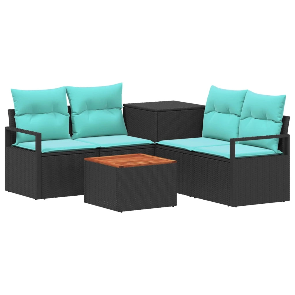 Set di divani 6 pz Nero e Blu Rattan sintetico e Acciaio 3447234