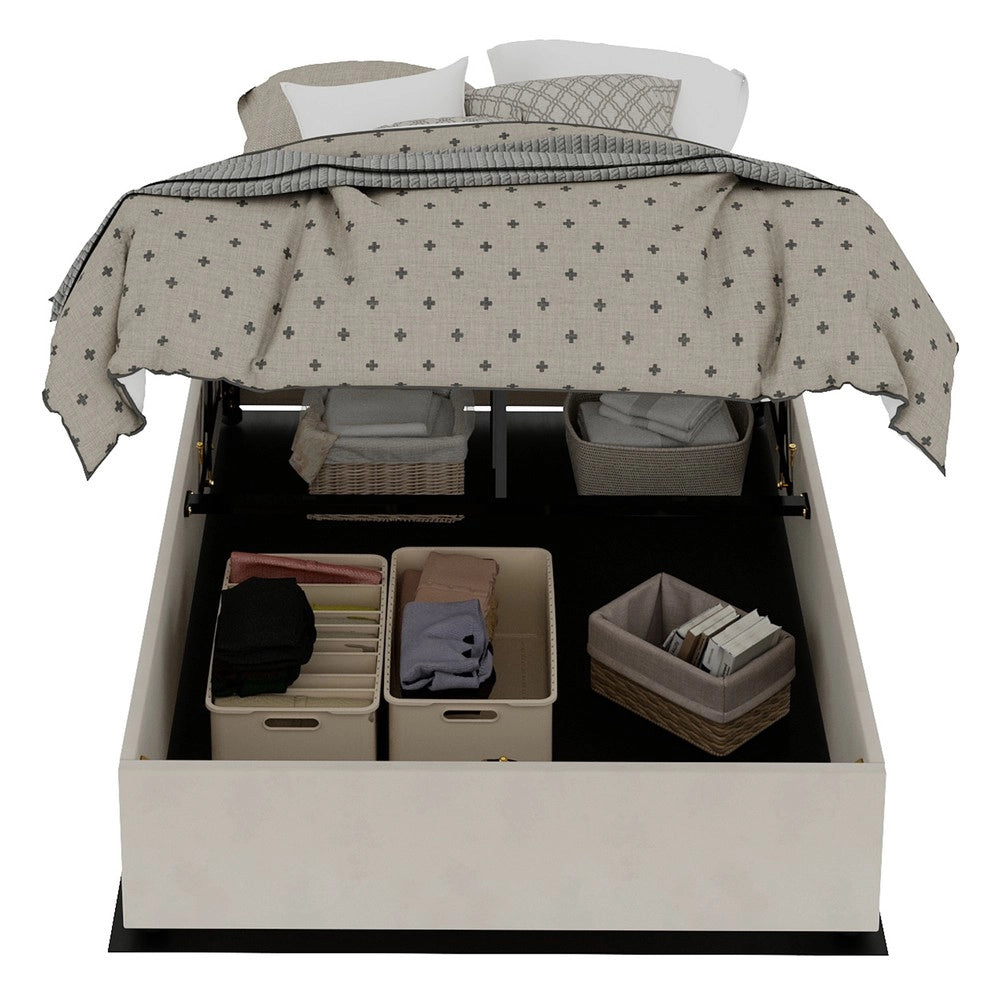 Letto Contenitore Matrimoniale ¨C MINIMAL ¨C Velluto Beige 140x200 Senza Testiera