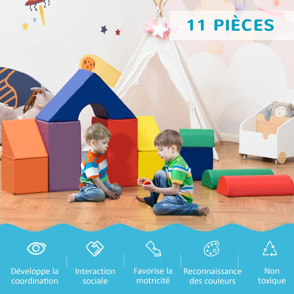 Set Parcours Motricit¨¤ 11 Pezzi ¨C Xylo ¨C Blocchi Schiuma EPE Multicolore per Bambini 1-3 Anni