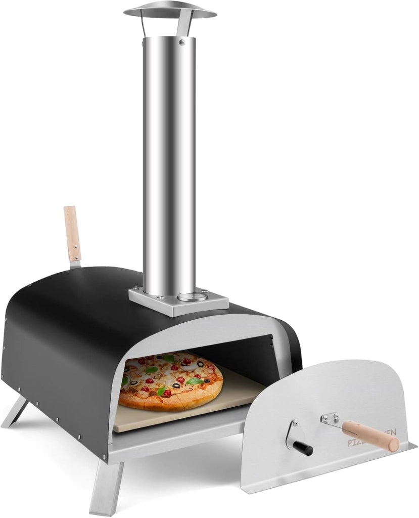 Forno per Pizza da Esterno con Ruote, Forno a Legna da Esterno con Copertura Protettiva, Pala per Pizza, Griglie e Pietra per Pizza, per BBQ, Campeggio e Festa (Modello 5)