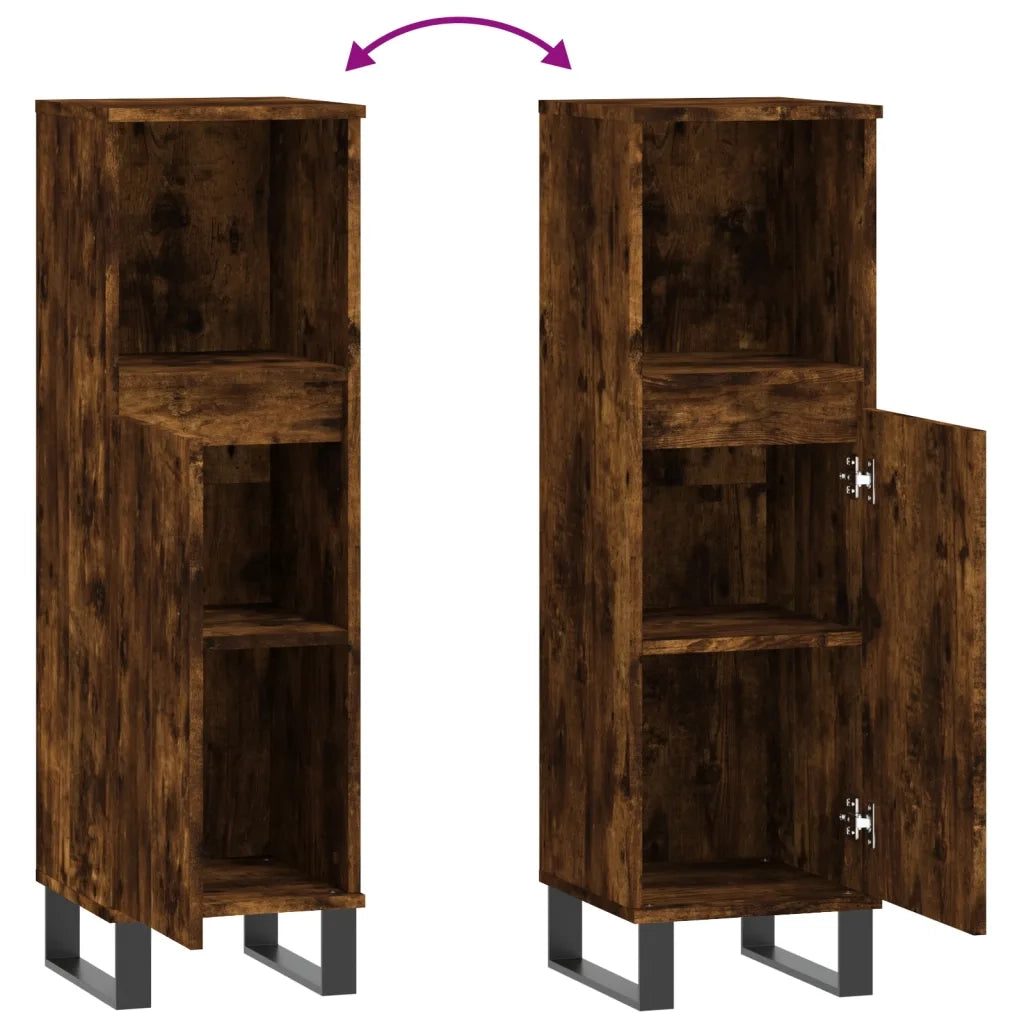Armadietto Bagno | Armadio da bagno Rovere Fumo 30x30x100 cm in Legno Multistrato