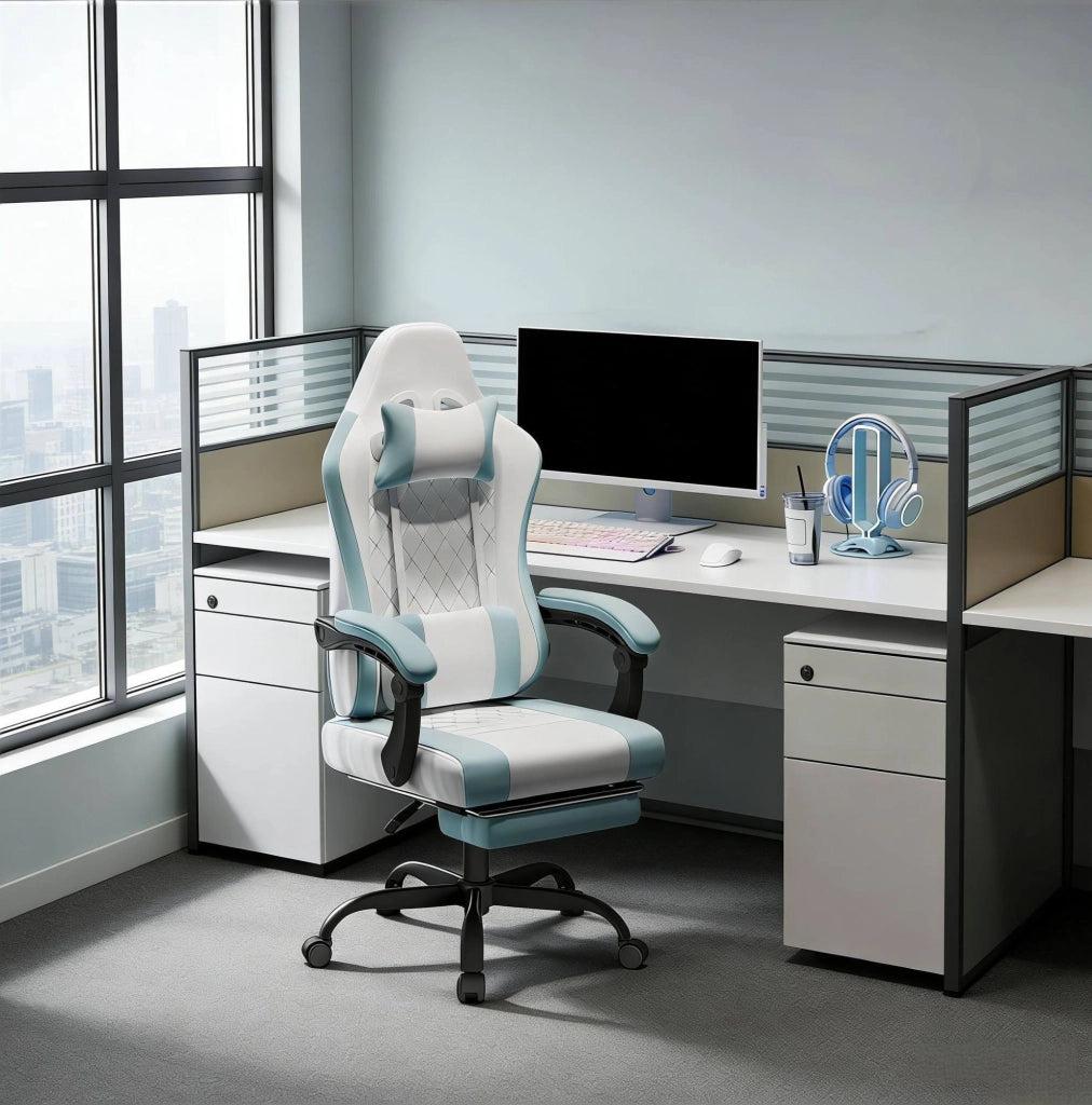 Sedia gaming ergonomica con massaggio, blu e bianca