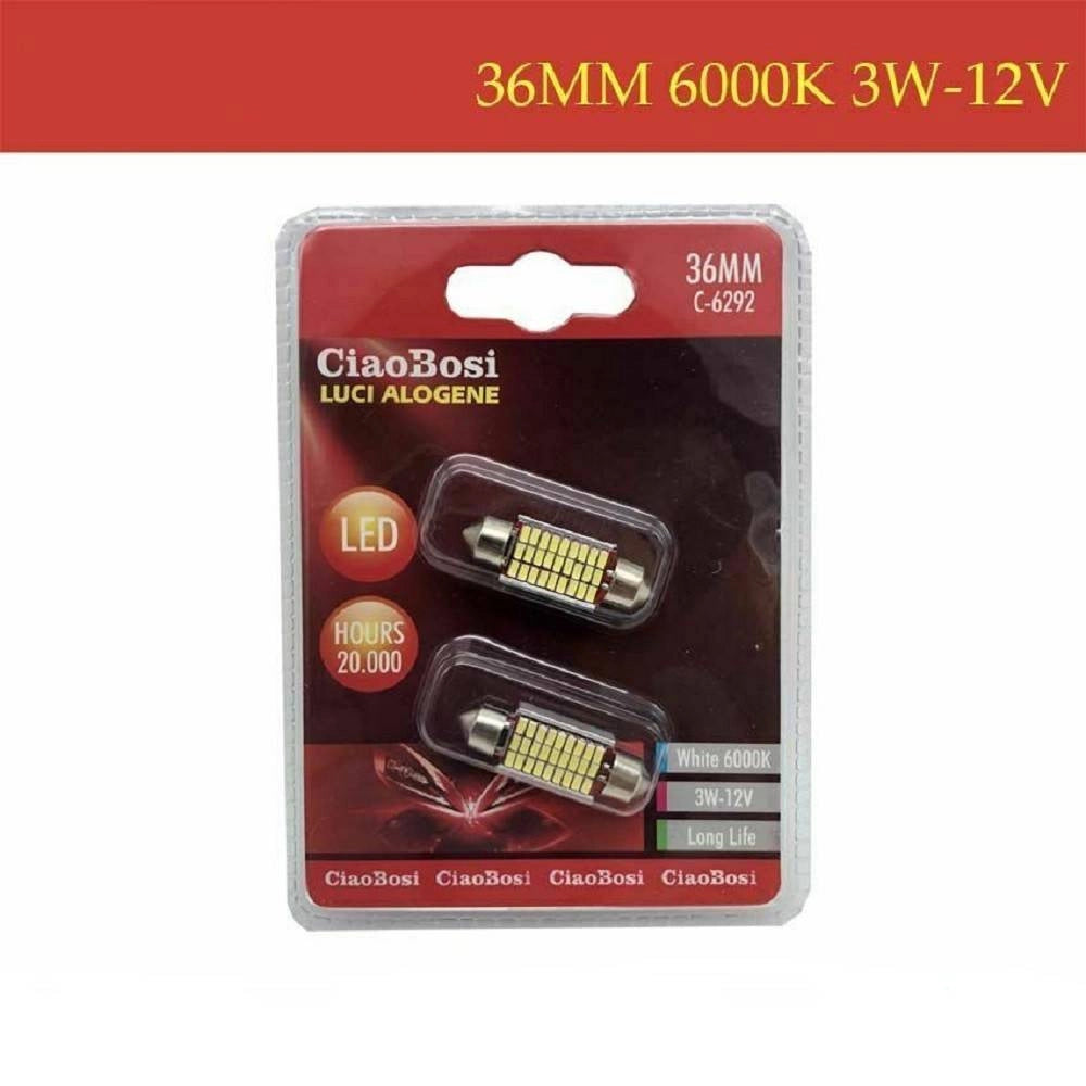 Trade Shop - 2 Lampadine Lampade Ricambio Per Luci Interni Auto 36mm Led 6000k 3w 12v C-6292 -
