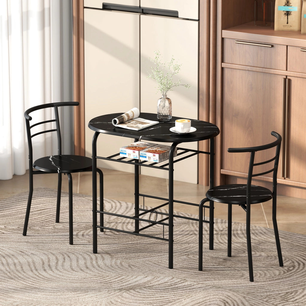 Set Tavolo Moderno con 2 Sedie per Sala da Pranzo Design Salvaspazioin MDF e Metallo Marrone e Nero
