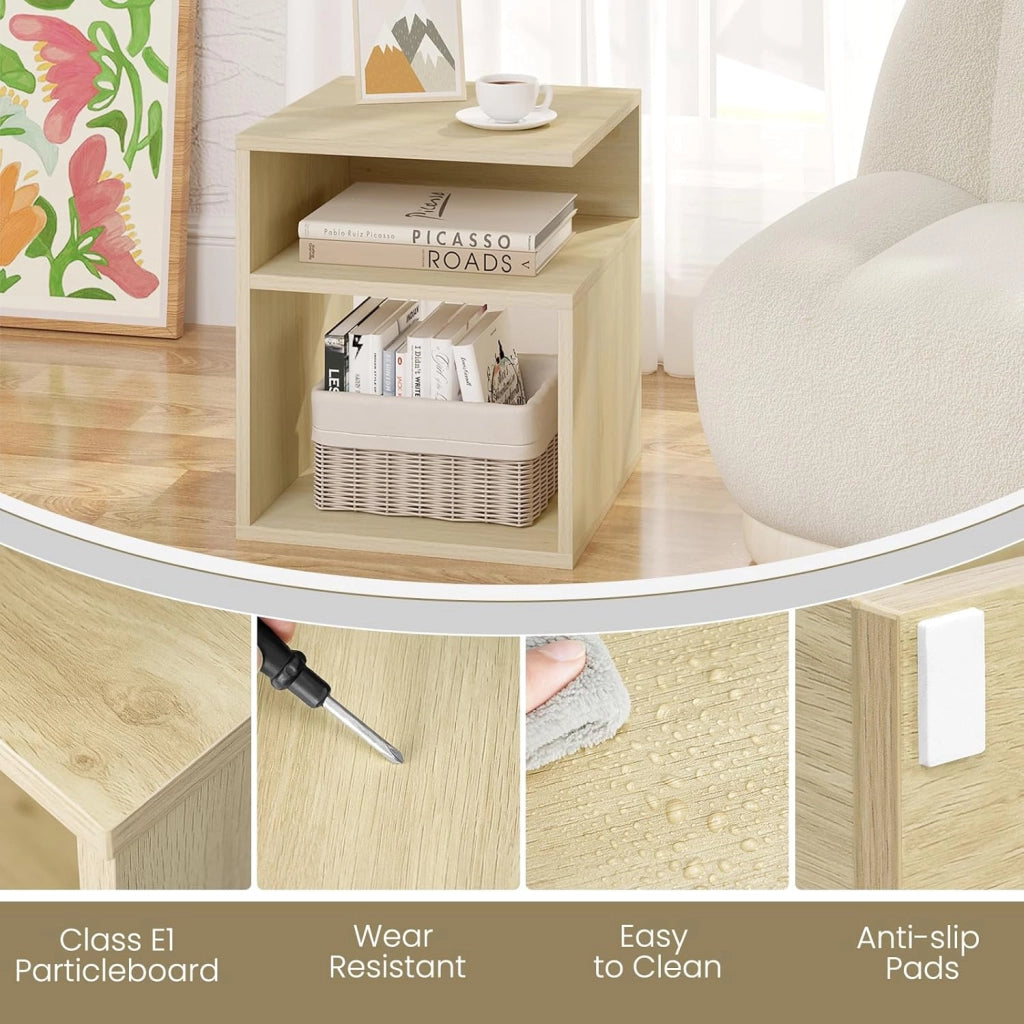 Set di 2 Comodini a 3 Ripiani, Tavolini da Notte Bianchi Moderni per Camera da Letto, Mobili Salvaspazio, in Legno, 35x35x41,5 cm