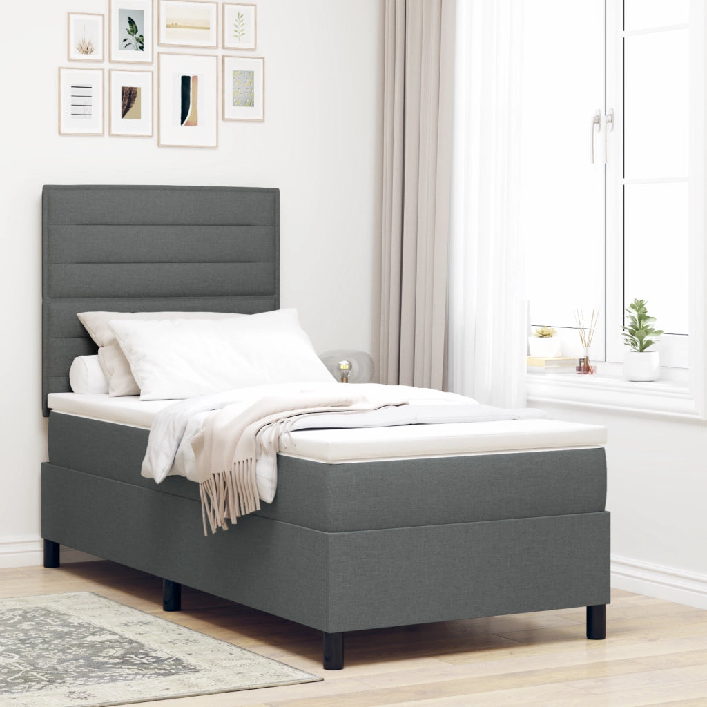 Letto con box spring grigio scuro 100x200 cm Tessuto