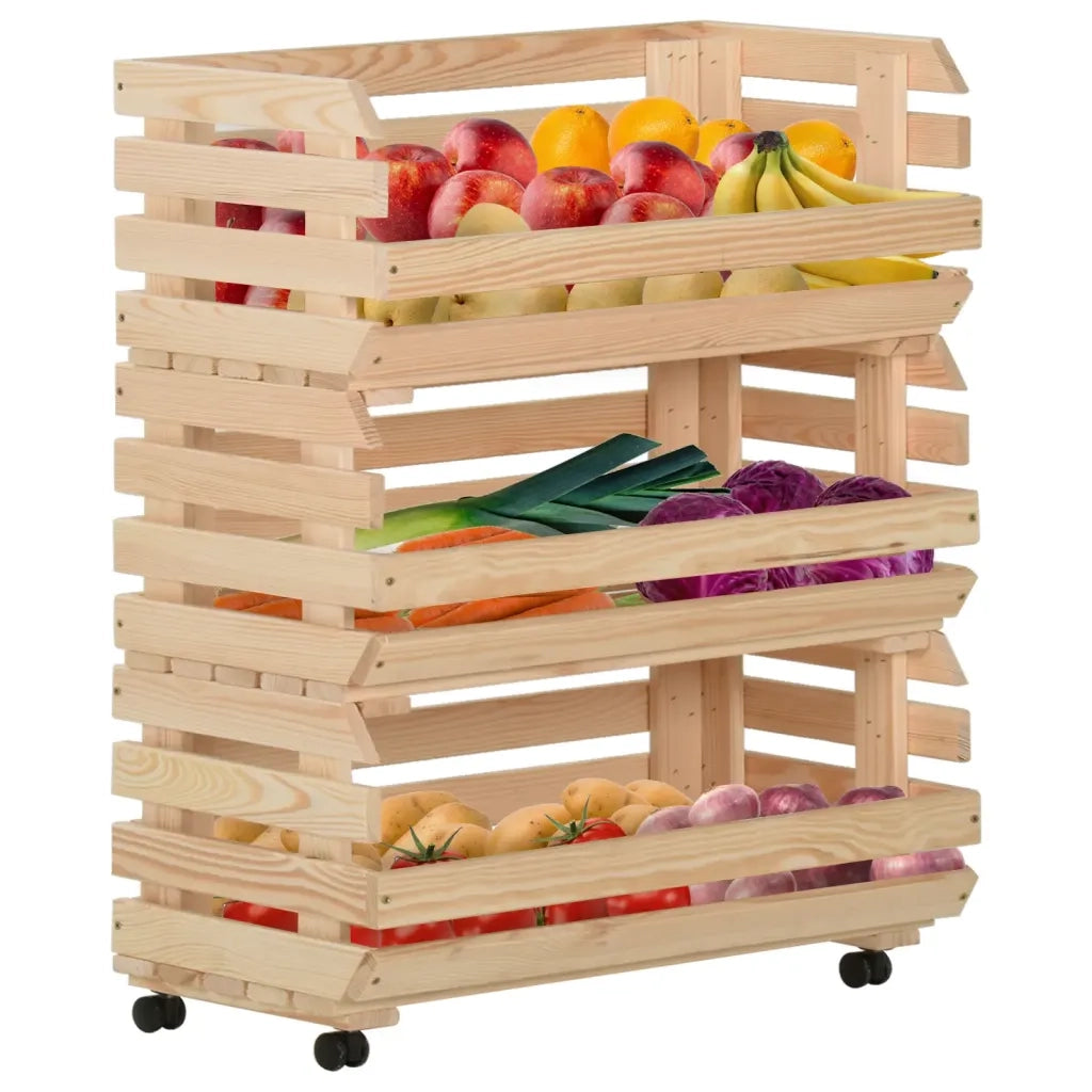 Carrello Portaverdure 77x30x80 cm in Legno Massello di Pinocod mxl 128483