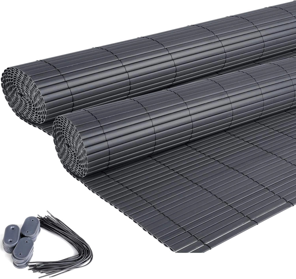2 PCS Canniccio Fragivento in PVC Anti-Muffa Recinzione per Giardino Balcone Terrazza 300x100cm(LxA) Grigio