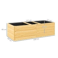 Fioriera da Esterno in Legno di Abete Divisa in 3 Aree con Strato in Tessuto non Tessuto, 140x60x40 cm
