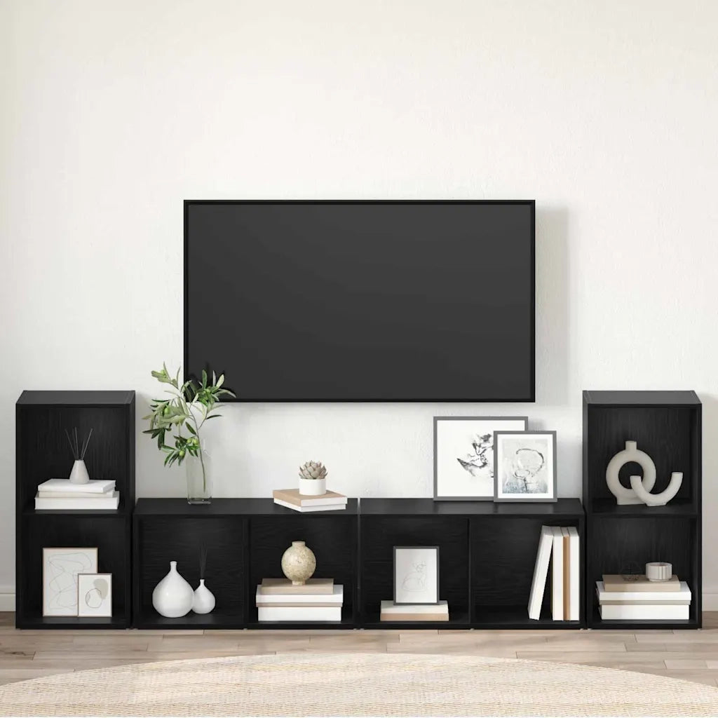 vidaXL Set mobile TV 4 pcs Rovere nero 37 x 35 x 72 cm