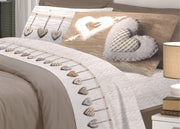 Completo Lenzuola Linea Pensieri Delicati 100% Cotone Disegno Cuore Appeso - Singolo - Beige