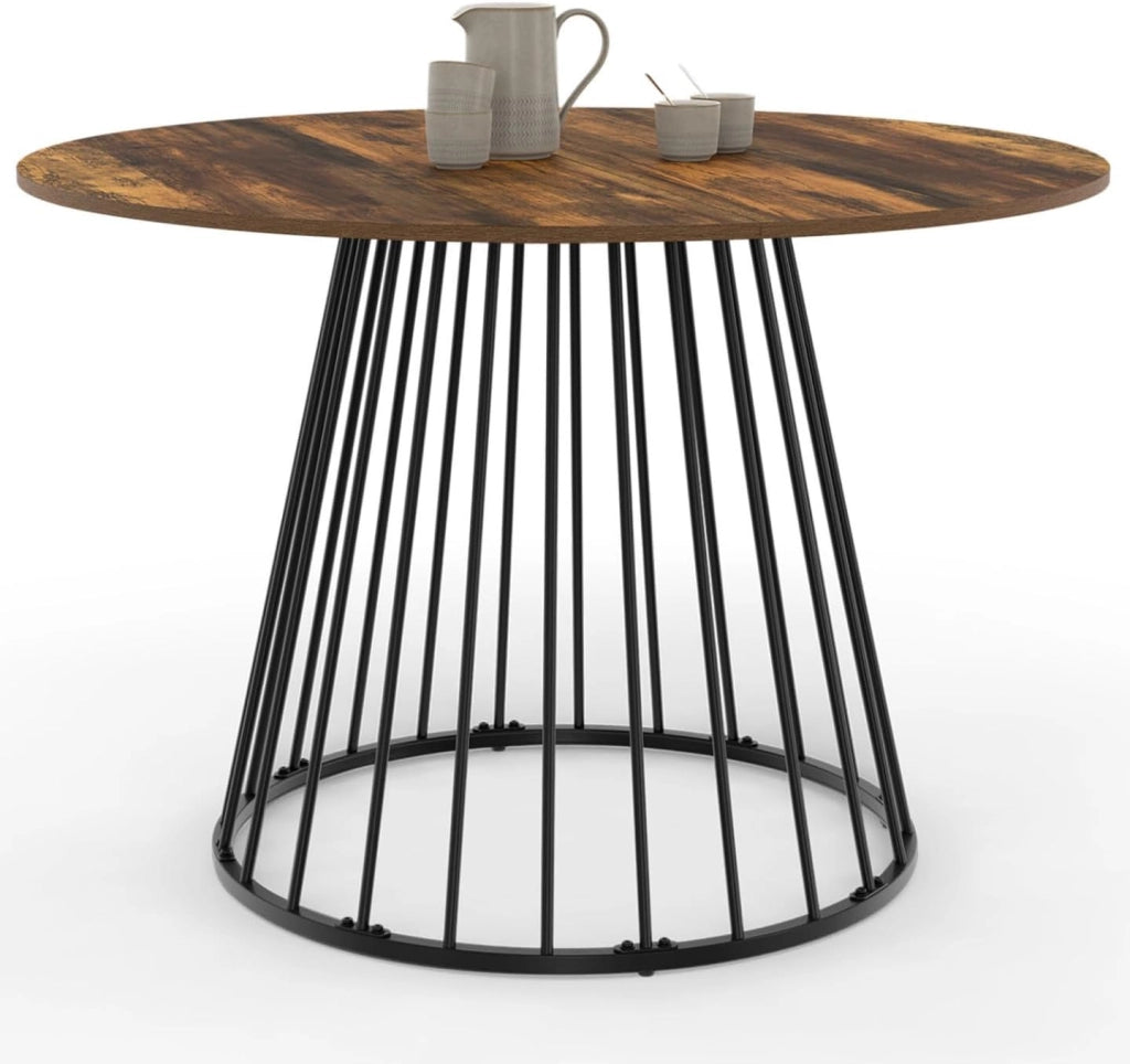 Tavolo da pranzo rotondo YUNA 6 persone con piano in legno scuro e nero HAWKINS 110 cm