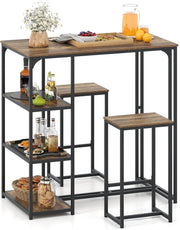 Tavolo da bar con sgabello da bar, tavolo da bar con 3 ripiani, bancone da cucina con 2 sgabelli, set da pranzo per 2 persone, tavolo da cucina industriale, gruppo da pranzo con telaio in
