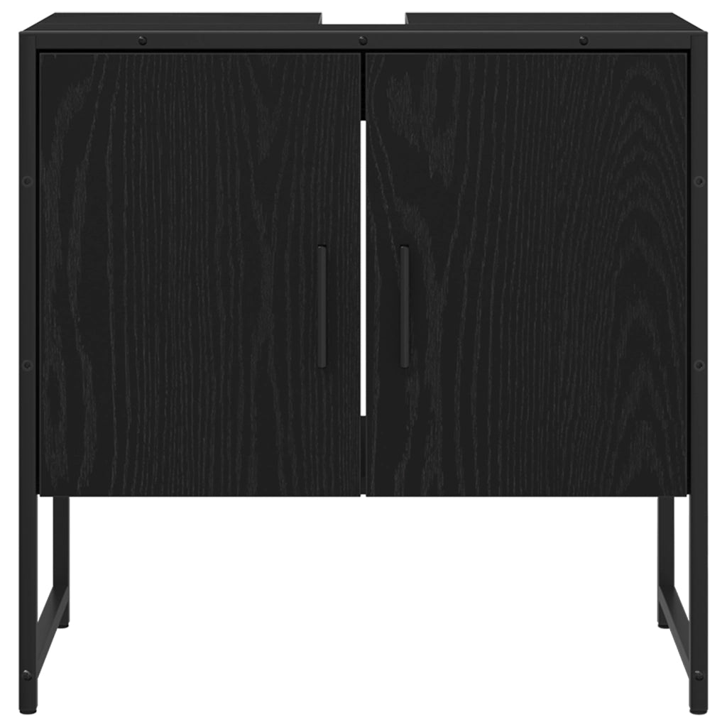 Set di mobili da bagno a 2 pezzi in legno ingegnerizzato nero e rovere