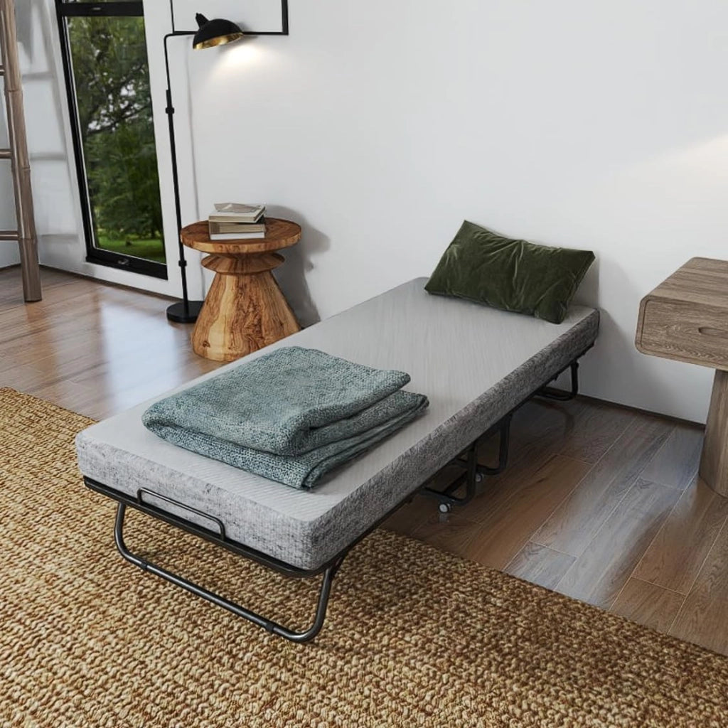 Letto pieghevole 200 x 90 cm con materasso in spugna spessa 13 cm di spessore, telaio del letto portatile con 4 ruote, carico massimo: 200 kg