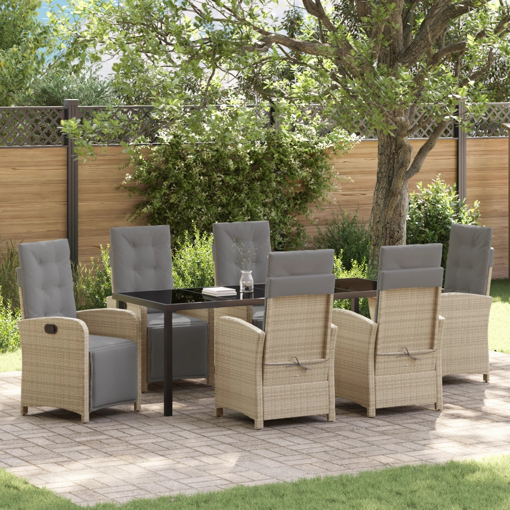 Set da Pranzo Giardino  7 Pezzi con Cuscini Rattan Poliestere Beige