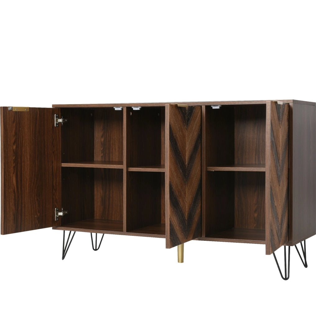 Sideboard 120x38x76.5 cm con 3 ante; piedini in ferro; colore naturale e nero