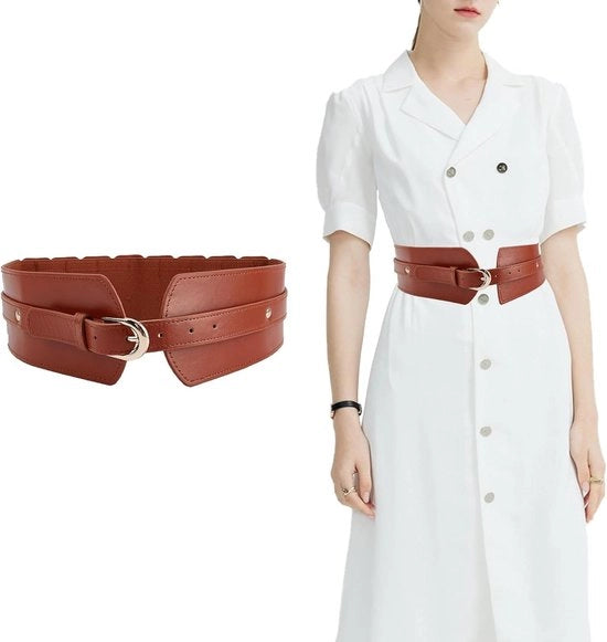 Cintura per donna elastica ampio cintolo - Pelle PU scura - Stile classico vintage