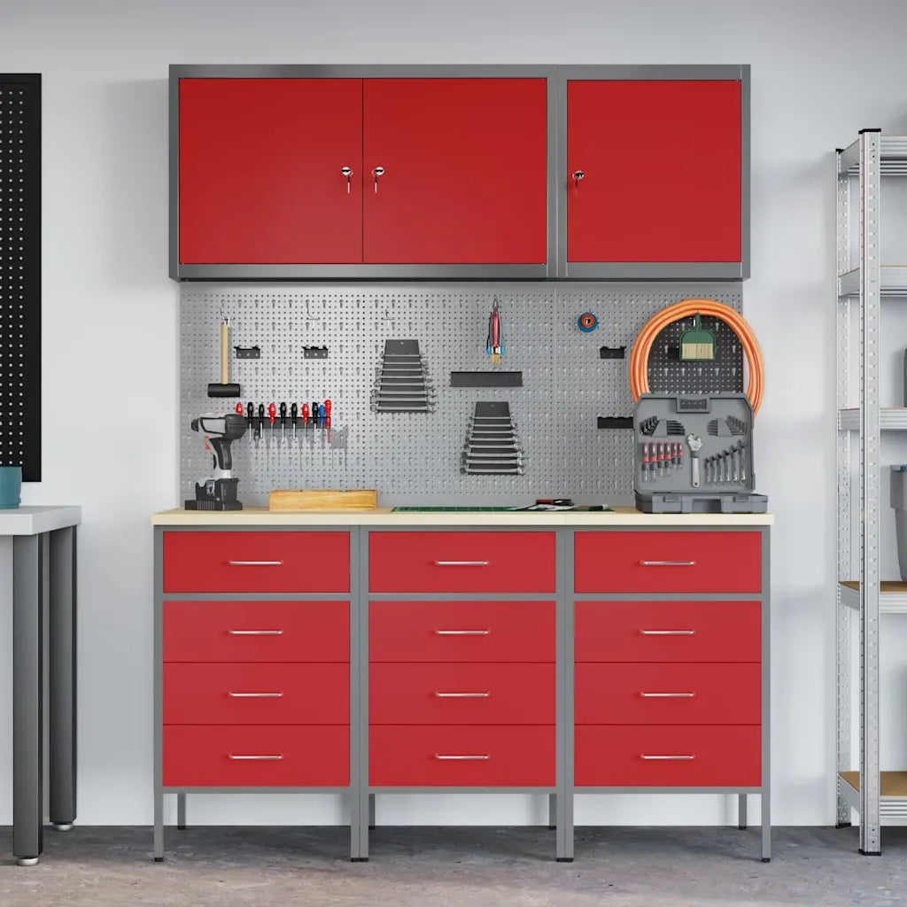 Mobile da lavoro 8 pcs Rosso Legno ingegnerizzato e acciaio 3321435