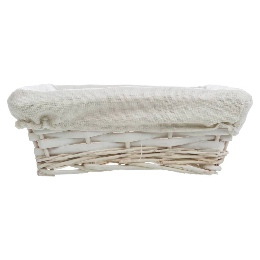 Vassoio in vimini laccato bianco con fodera 36x24x8h